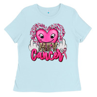 Baby Blue hey cancer with middle fingers Ladies Tee - AdoDesignShop