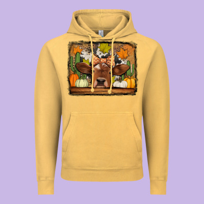 Fall Cow Vintage Hoodie Designed By Jasminsmagicworld