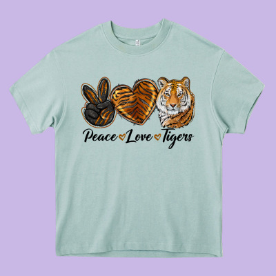 Peace Love Tigers Head Heavy Core Tee Designed By Jahusdesignshop