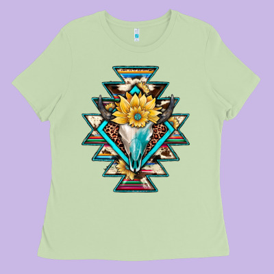 Cowhide Leopard Bull Skull Aztec Ladies Tee Designed By Jahusdesignshop