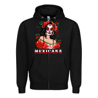 Black Mexicana with Skull Girl Zipper Hoodie - texasbilliewilder