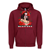 Burgundy Mexicana with Skull Girl Zipper Hoodie - texasbilliewilder