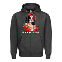 Charcoal Heather Mexicana with Skull Girl Zipper Hoodie - texasbilliewilder