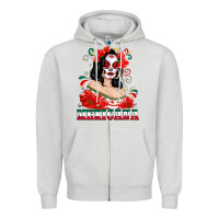 Dove Grey Mexicana with Skull Girl Zipper Hoodie - texasbilliewilder