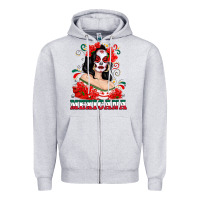 Heather Grey Mexicana with Skull Girl Zipper Hoodie - texasbilliewilder