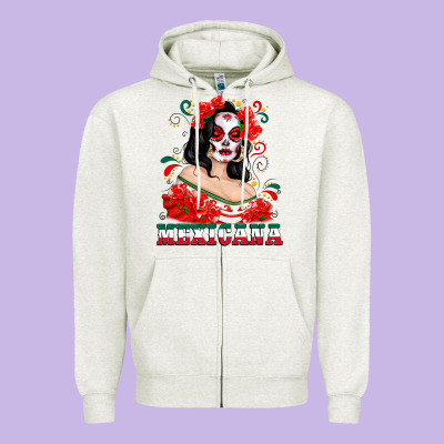 Mexicana With Skull Girl Zipper Hoodie Designed By Texasbilliewilder