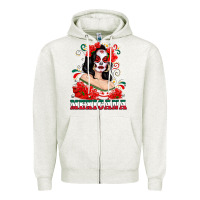 Oatmeal Heather Mexicana with Skull Girl Zipper Hoodie - texasbilliewilder