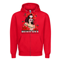 Red Mexicana with Skull Girl Zipper Hoodie - texasbilliewilder