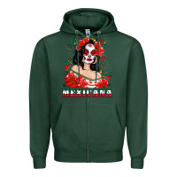Sports Green Mexicana with Skull Girl Zipper Hoodie - texasbilliewilder