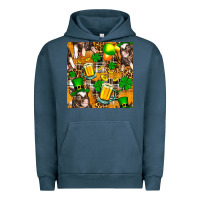 Pigment Midnight Navy St. Patrick's Day Pig With Beer And Shamrock Seamless Urban Hoodie - FaDigitalArtStudio