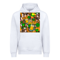White St. Patrick's Day Pig With Beer And Shamrock Seamless Urban Hoodie - FaDigitalArtStudio