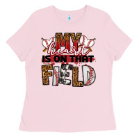 Bubblegum Pink my heart is on that field baseball Ladies Tee - RanaPortraitStore