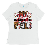 White my heart is on that field baseball Ladies Tee - RanaPortraitStore