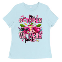 Baby Blue in october we wear pink teachers Ladies Tee - AdoDesignShop