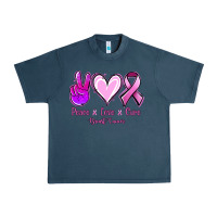 Midnight Navy Peace love cure Breast Cancer Urban Heavy Tee - NancyCooperArtShop