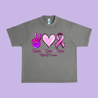 Peace Love Cure Breast Cancer Urban Heavy Tee Designed By Nancycooperartshop