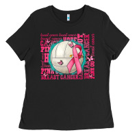 Black pink out breast cancer volleyballs Ladies Tee - AdoDesignShop