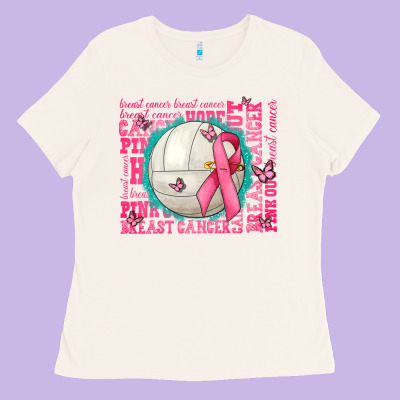 Pink Out Breast Cancer Volleyballs Ladies Tee Designed By Adodesignshop