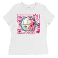 White pink out breast cancer volleyballs Ladies Tee - AdoDesignShop