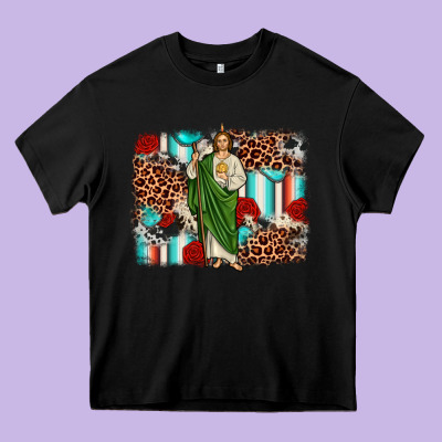 San Judas Leopard Cowhide Background Heavy Core Tee Designed By Jahusdesignshop