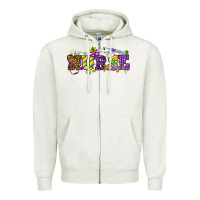 Oatmeal Heather Mardi Gras Day Nurse Zipper Hoodie - NancyCooperArtShop