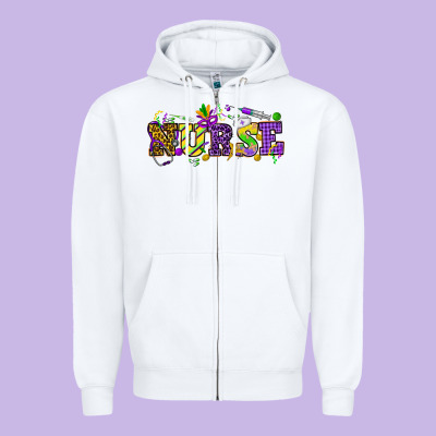 Mardi Gras Day Nurse Zipper Hoodie Designed By Nancycooperartshop