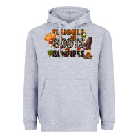 Heather Grey flannels boots and bonfires Heavyweight Hoodie - CowGirlArtShop