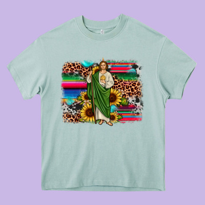 San Judas Leopard Cowhide Sunflower Background Heavy Core Tee Designed By Jahusdesignshop