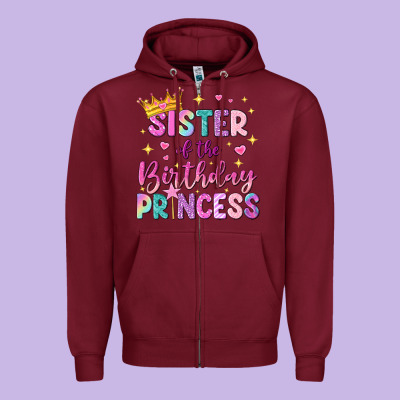 Sister Of The Birthday Princess Zipper Hoodie Designed By Nancycooperartshop