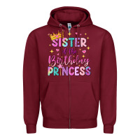 Burgundy sister of the birthday princess Zipper Hoodie - NancyCooperArtShop