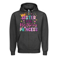 Charcoal Heather sister of the birthday princess Zipper Hoodie - NancyCooperArtShop