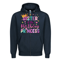 Navy sister of the birthday princess Zipper Hoodie - NancyCooperArtShop