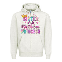 Oatmeal Heather sister of the birthday princess Zipper Hoodie - NancyCooperArtShop