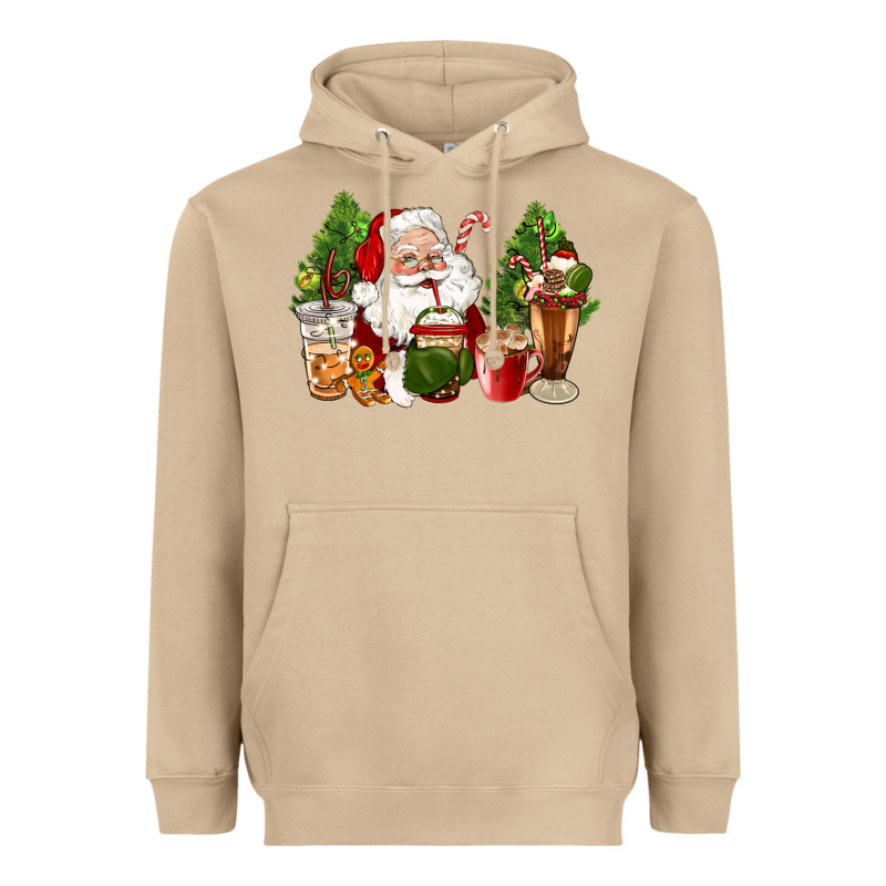 Santa Coffee Cups Christmas Heavyweight Hoodie by CowGirlArtShop | Teevron
