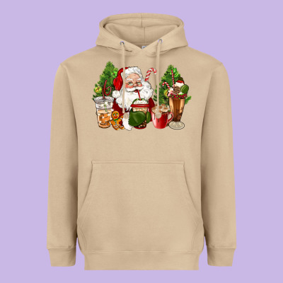 Santa Coffee Cups Christmas Heavyweight Hoodie Designed By Cowgirlartshop