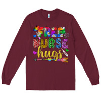 Burgundy Free Nurse Hugs Pride LGBTQ+ Long Sleeve Tee - BundleAndBundleShop