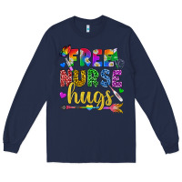 Navy Free Nurse Hugs Pride LGBTQ+ Long Sleeve Tee - BundleAndBundleShop