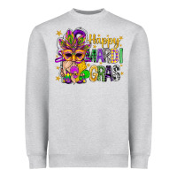 Heather Grey Happy Mardi Gras With Gnome Heavyweight Sweatshirt - BundleAndBundleShop