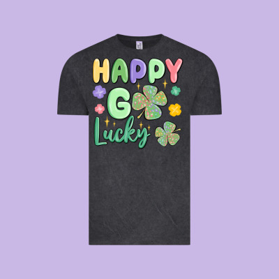 Happy Go Lucky Vintage Tee Designed By Maliassmallbusiness