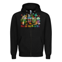 Black Mexican Dia De Los Muertos Coffee Cups Zipper Hoodie - texasbilliewilder