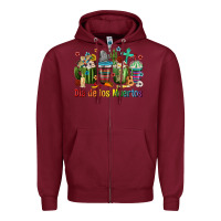 Burgundy Mexican Dia De Los Muertos Coffee Cups Zipper Hoodie - texasbilliewilder