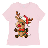 Bubblegum Pink baby christmas reindeer Ladies Tee - AdoDesignShop