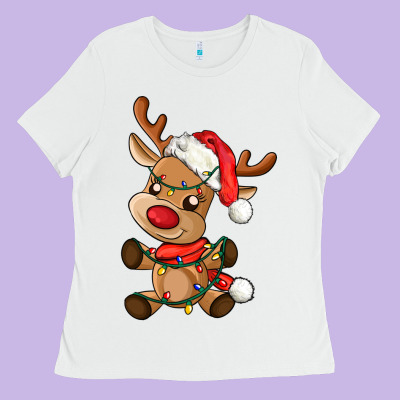 Baby Christmas Reindeer Ladies Tee Designed By Adodesignshop
