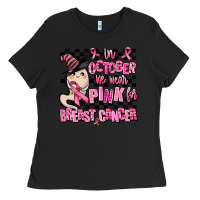 Black in october we wear pink for breast cancer Ladies Tee - AdoDesignShop