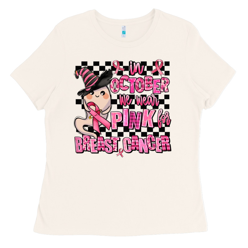 In October We Wear Pink For Breast Cancer Ladies Tee by AdoDesignShop | Teevron