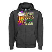 Charcoal Heather Mardi Gras and beer Zipper Hoodie - NancyCooperArtShop