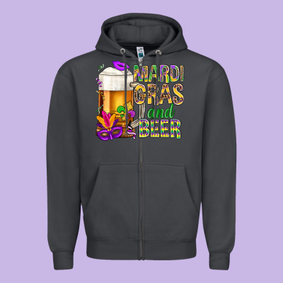 Mardi Gras And Beer Zipper Hoodie Designed By Nancycooperartshop