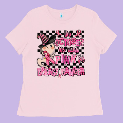 In October We Wear Pink For Breast Cancer Ladies Tee Designed By Adodesignshop