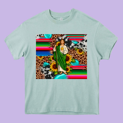 San Judas Leopard Cowhide Gemstone Heavy Core Tee Designed By Jahusdesignshop