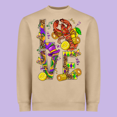 Love Crawfish Mardi Gras Heavyweight Sweatshirt Designed By Bundleandbundleshop